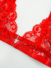 Sultry Floral Lace Lingerie Set - Sheer Bra, Garter Belt, G-String, Leg Ring - Women&