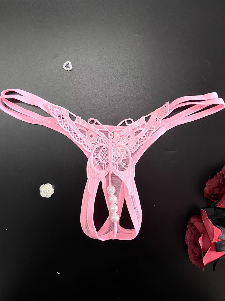 Sexy Butterfly Embroidery Thongs - Sheer Mesh Panties With Open Crotch For Women&