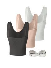3pcs Comfortable Ribbed Tank Top - Wireless, Detachable Chest Pads, Breathable, Soft, and Seamless Lingerie & Underwear for Women - Casual, Everyday Wear - Lena & Miles Exquisite Boutique LLC.