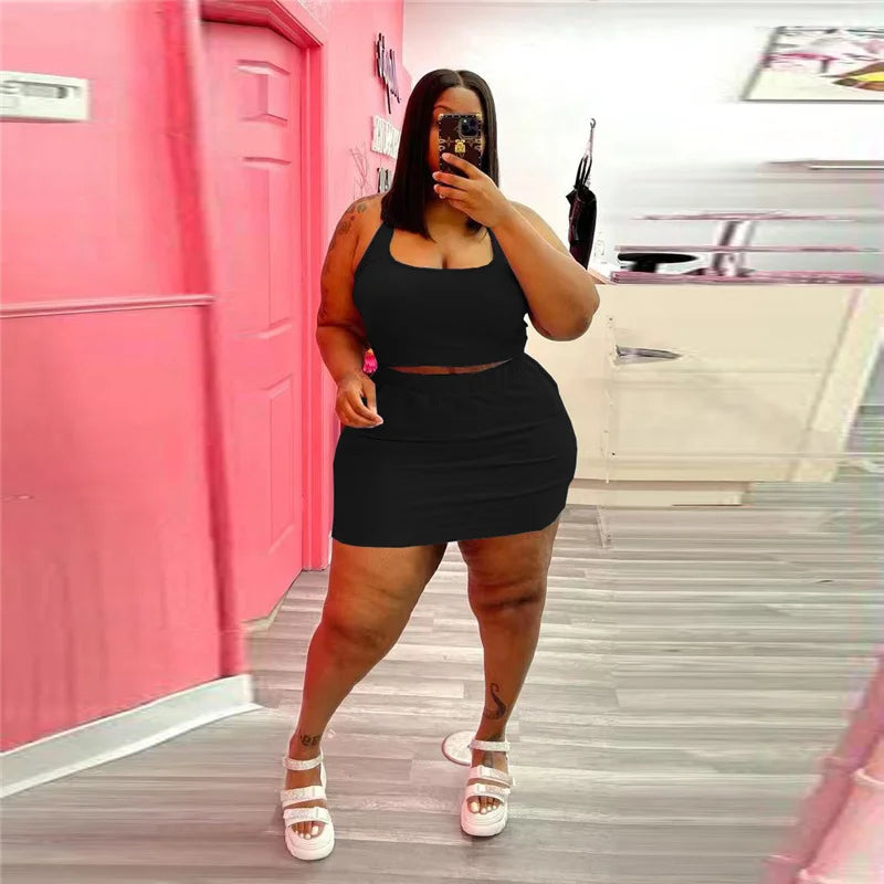 Summer Women Two Piece Outfits Wholesale Dress Sets Sexy Crop Tops and Skirt Suit with Short Casual Plus Size Sets Dropshipping - Lena & Miles Exquisite Boutique LLC.