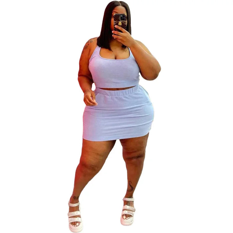 Summer Women Two Piece Outfits Wholesale Dress Sets Sexy Crop Tops and Skirt Suit with Short Casual Plus Size Sets Dropshipping - Lena & Miles Exquisite Boutique LLC.