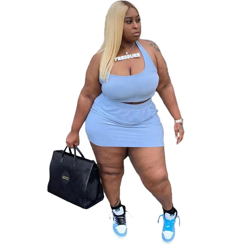 Summer Women Two Piece Outfits Wholesale Dress Sets Sexy Crop Tops and Skirt Suit with Short Casual Plus Size Sets Dropshipping - Lena & Miles Exquisite Boutique LLC.