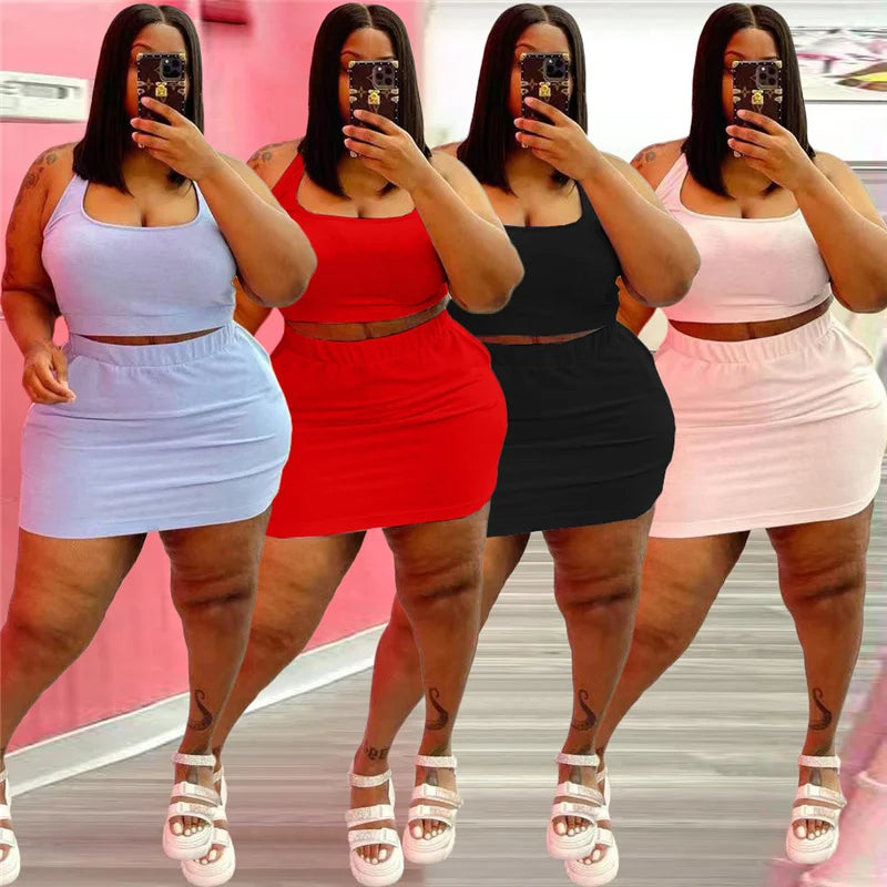 Summer Women Two Piece Outfits Wholesale Dress Sets Sexy Crop Tops and Skirt Suit with Short Casual Plus Size Sets Dropshipping - Lena & Miles Exquisite Boutique LLC.
