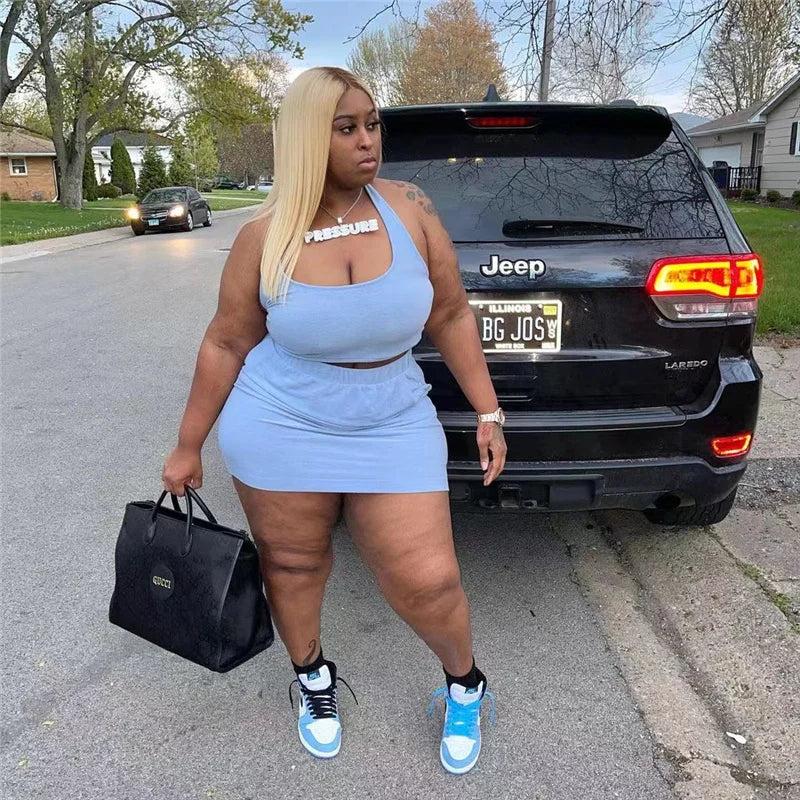 Summer Women Two Piece Outfits Wholesale Dress Sets Sexy Crop Tops and Skirt Suit with Short Casual Plus Size Sets Dropshipping - Lena & Miles Exquisite Boutique LLC.
