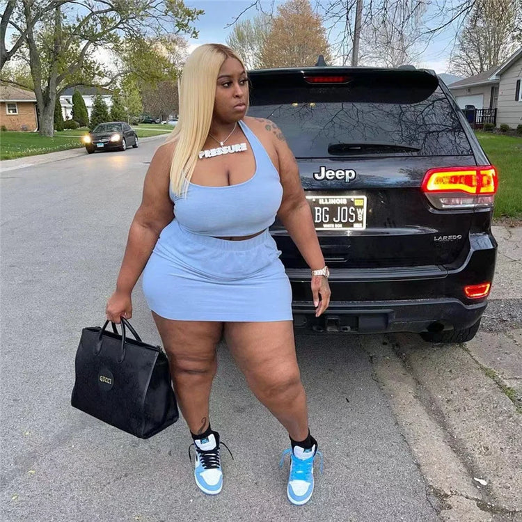 Summer Women Two Piece Outfits Wholesale Dress Sets Sexy Crop Tops and Skirt Suit with Short Casual Plus Size Sets Dropshipping - Lena & Miles Exquisite Boutique LLC.