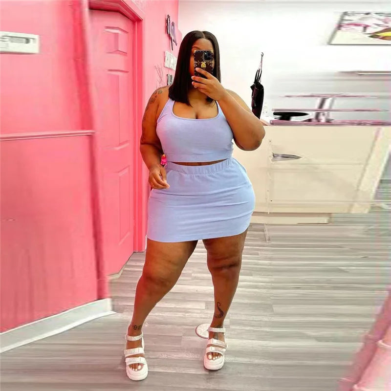 Summer Women Two Piece Outfits Wholesale Dress Sets Sexy Crop Tops and Skirt Suit with Short Casual Plus Size Sets Dropshipping - Lena & Miles Exquisite Boutique LLC.