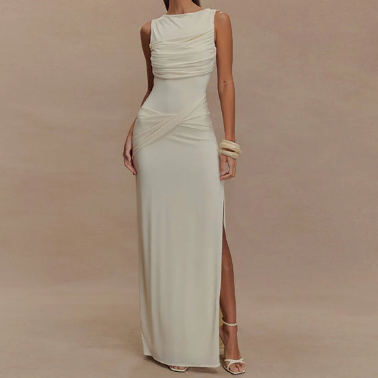 Boutique Wholesale 2025 Summer New Fashionable Round Neck Sleeveless Pleated Slim Fit Women&