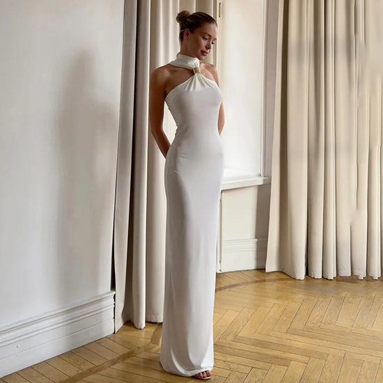 RedPeony Lady Summer Beach Robes Chic Sleeveless Backless High Waist Slim Fit Maxi Dress Women Fold Hollow Out Halter Long Dress