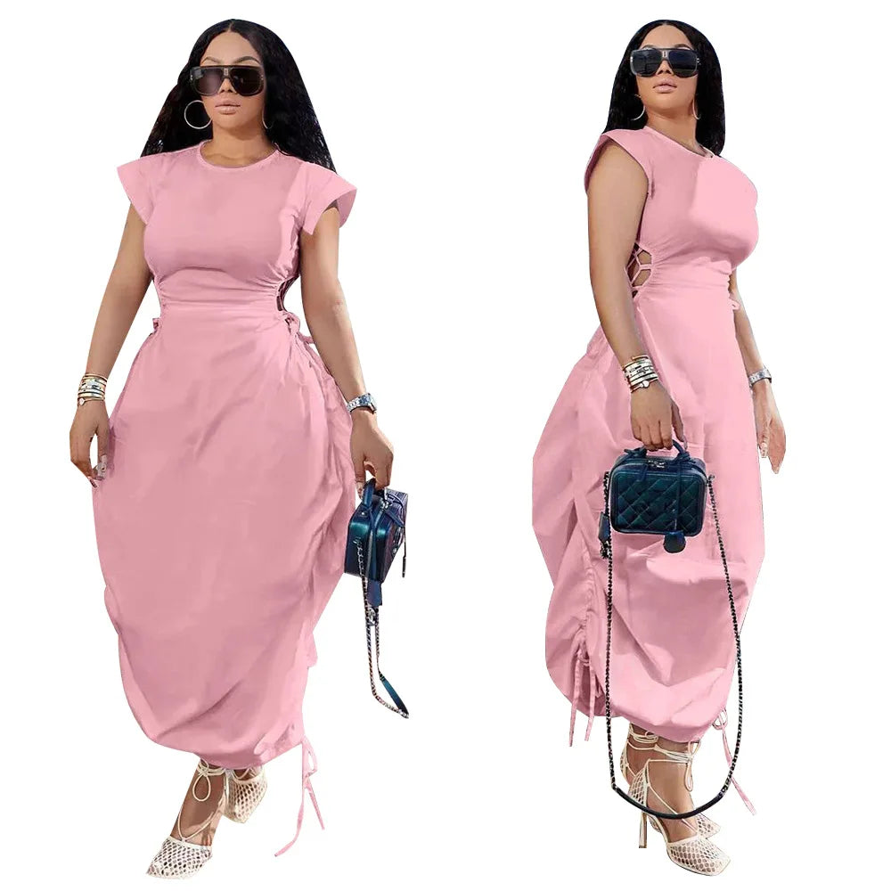 CMYAYA Loose DrawString Women O-neck Sleeve - Lena & Miles Exquisite Boutique LLC.