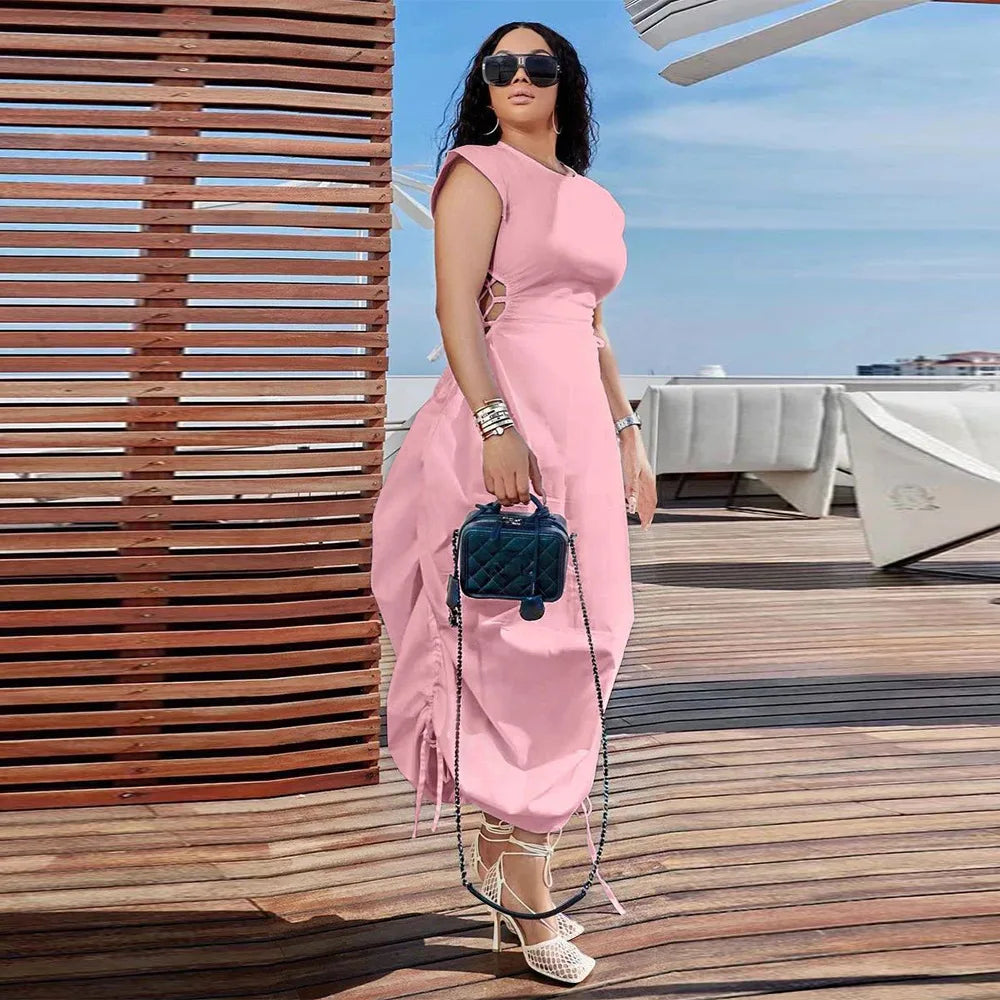 CMYAYA Loose DrawString Women O-neck Sleeve - Lena & Miles Exquisite Boutique LLC.