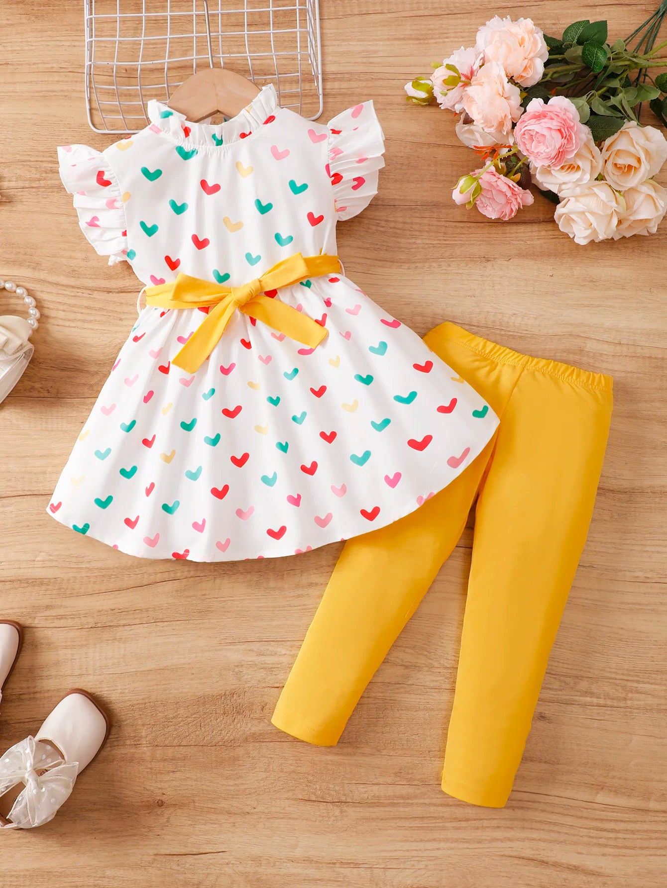 2PCS Kids Girl Lovely Clothing Set Heart Sleevel - Lena & Miles Exquisite Boutique LLC.