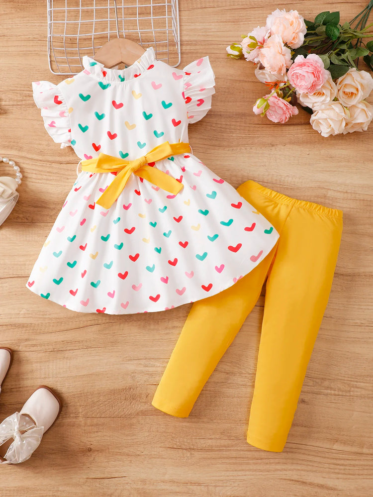 2PCS Kids Girl Lovely Clothing Set Heart Sleevel - Lena & Miles Exquisite Boutique LLC.