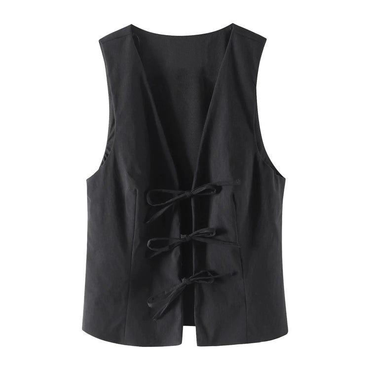 TRAFZA Women Fashion Lace Up Vest V Neck - Lena & Miles Exquisite Boutique LLC.