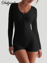 Dulzura Skinny Long Sleeve Playsuits Solid Bodycon Jumpsuits Rompers Evening Party Club Holiday Workout Sport Women Clothes Y2K - Lena & Miles Exquisite Boutique LLC.