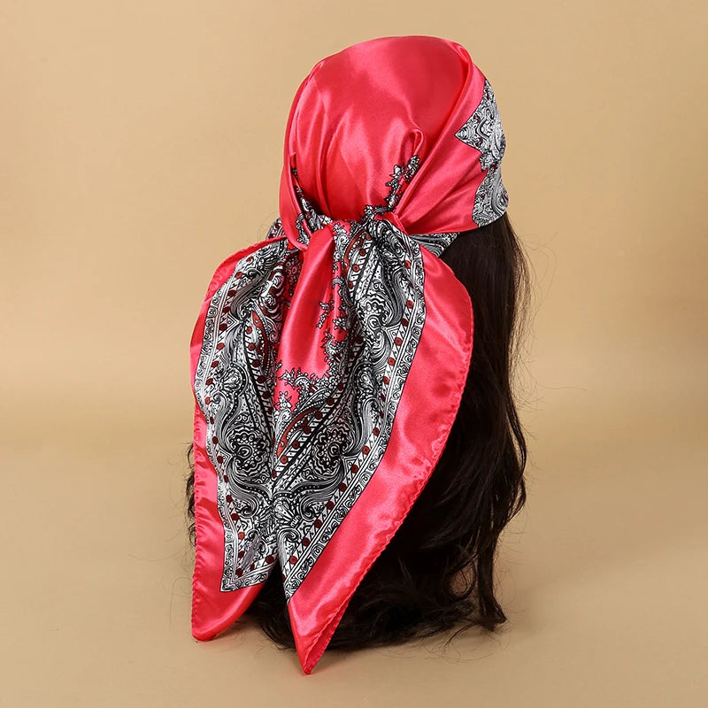 2024 Luxury Brand Bandana Silk Square Leopard Print Scarf Women Satin Shawl Hijab Female Scarves Hair Band Headkerchief - Lena & Miles Exquisite Boutique LLC.