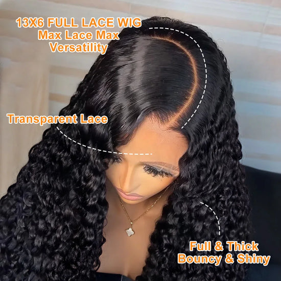 100% Human Hair 13x6 HD Transparent Deep Wave Lace Frontal Wigs 13x4 Water Curly Lace Front Wig 30 40 Inch Kinky Brazilian Black
