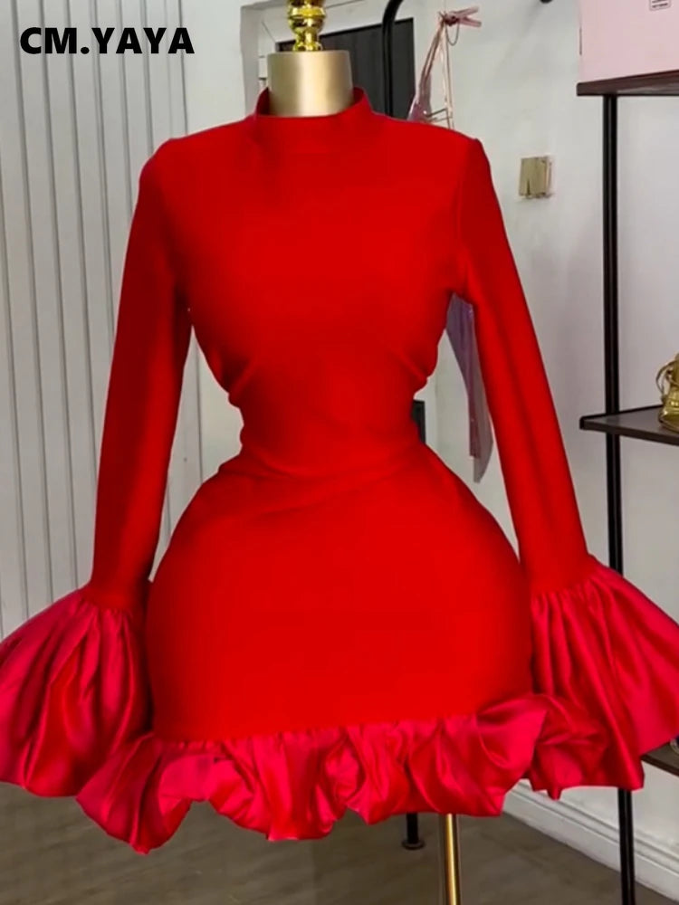 CM.YAYA Women O-neck Long Flare Sleeve Ruff - Lena & Miles Exquisite Boutique LLC.