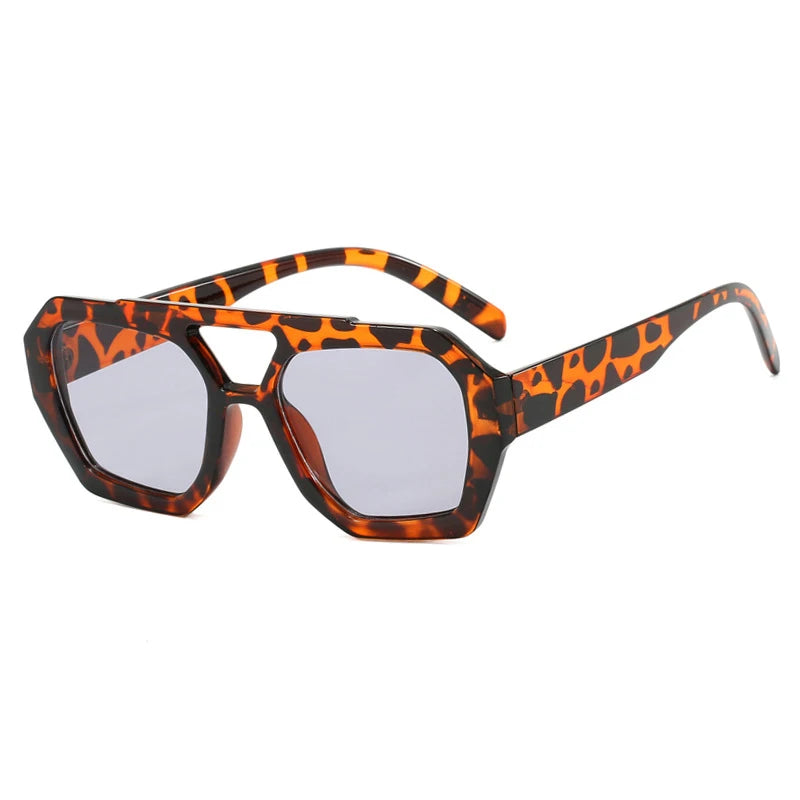 Vintage Square Sunglasses for Women Men Thick Frame Double Bridges Eyewear Female Fashion Chic Polygon Sun Glasses Leopard Blue - Lena & Miles Exquisite Boutique LLC.