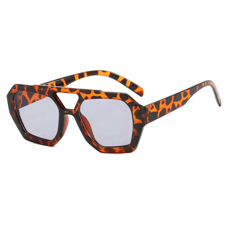 Vintage Square Sunglasses for Women Men Thick Frame Double Bridges Eyewear Female Fashion Chic Polygon Sun Glasses Leopard Blue - Lena & Miles Exquisite Boutique LLC.