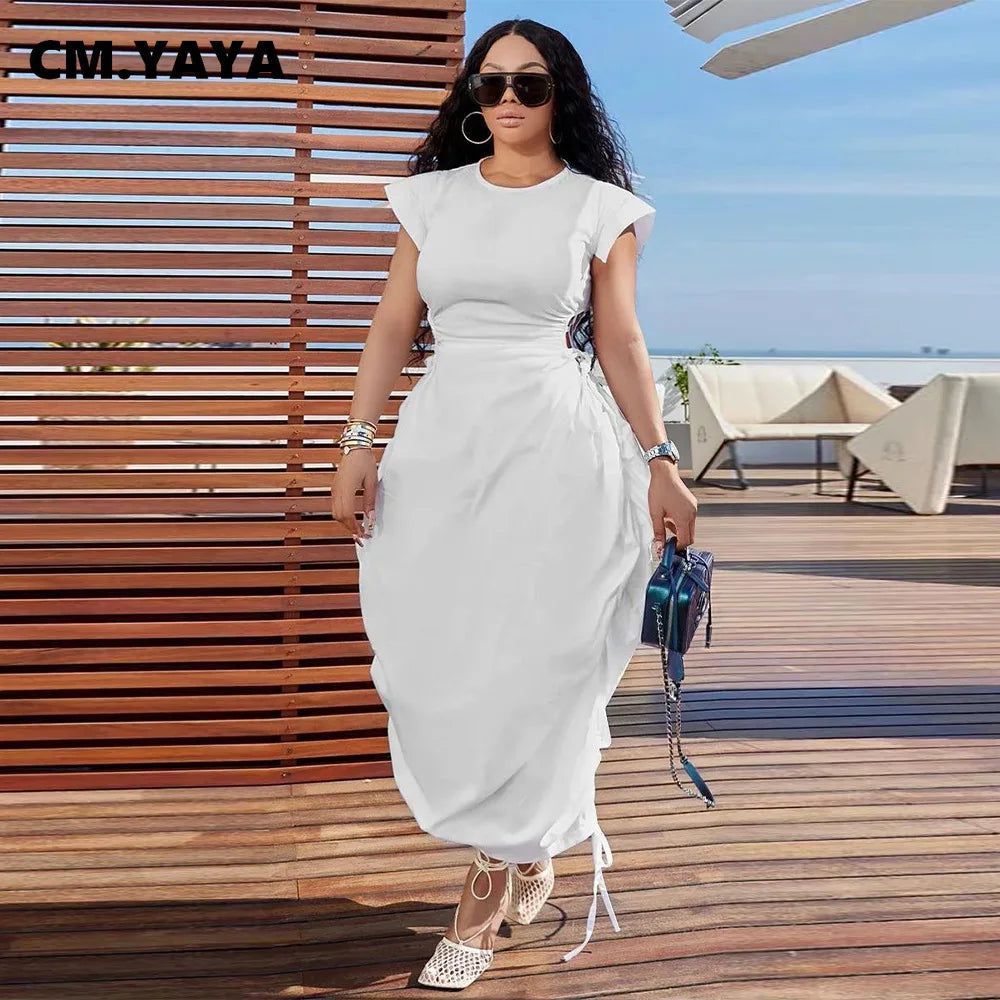 CMYAYA Loose DrawString Women O-neck Sleeve - Lena & Miles Exquisite Boutique LLC.