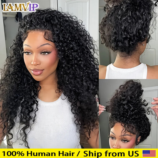 30-36 Inch 360 Full Invisi Strap Drawstring Sung Hd Lace 250 Density Water Kinky Curly Deep Human Hair Wig Black Glueless