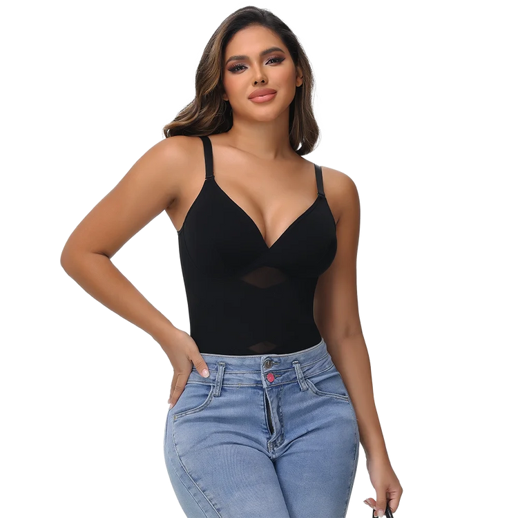 Women Tummy Control Body Shaper Mesh Slimming Waist Briefs Bodysuit V Neck Body Shaper Butt Lifter Smooth Body with Built in Bra - Lena & Miles Exquisite Boutique LLC.