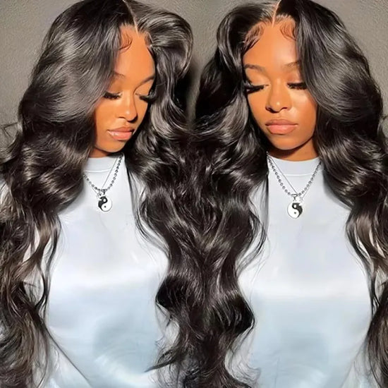 Natural Black 13x4 HD Transparent Lace Front Wig Brazilian Human Hair Wigs Pre-Plucked Body Wave 180% Density Lace Frontal Wig