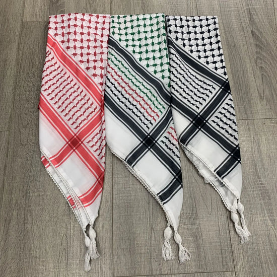 New 125x125cm Tassel Arabic Turban Square Scarf ArafatPalestinian Three-color Patchwork Knit Embroidered 49inch Square Scarf - Lena & Miles Exquisite Boutique LLC.