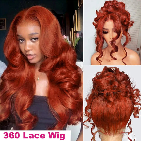 Hidden Strap Body Wave 360 Glueless Wig Human Hair Reddish Brown Pre Bleached Human Hair Wig With Drawstring Full Lace Front Wig