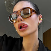 Vintage Square Sunglasses for Women Men Thick Frame Double Bridges Eyewear Female Fashion Chic Polygon Sun Glasses Leopard Blue - Lena & Miles Exquisite Boutique LLC.