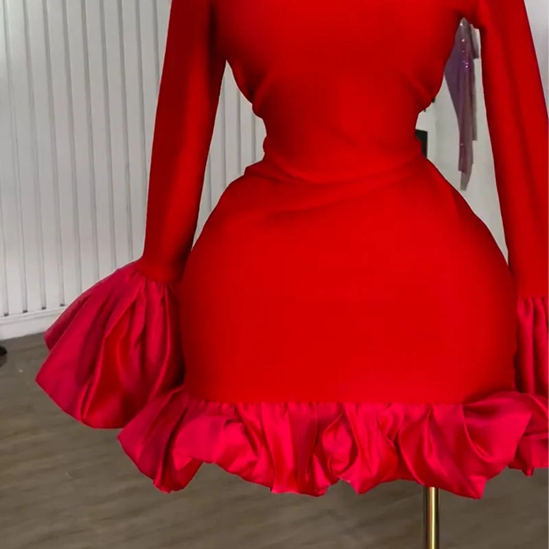 CM.YAYA Women O-neck Long Flare Sleeve Ruff - Lena & Miles Exquisite Boutique LLC.