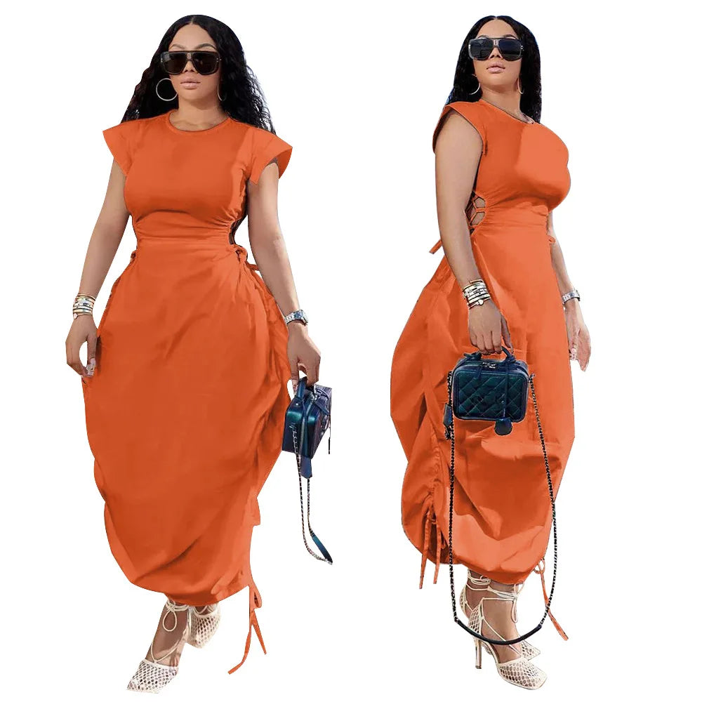 CMYAYA Loose DrawString Women O-neck Sleeve - Lena & Miles Exquisite Boutique LLC.