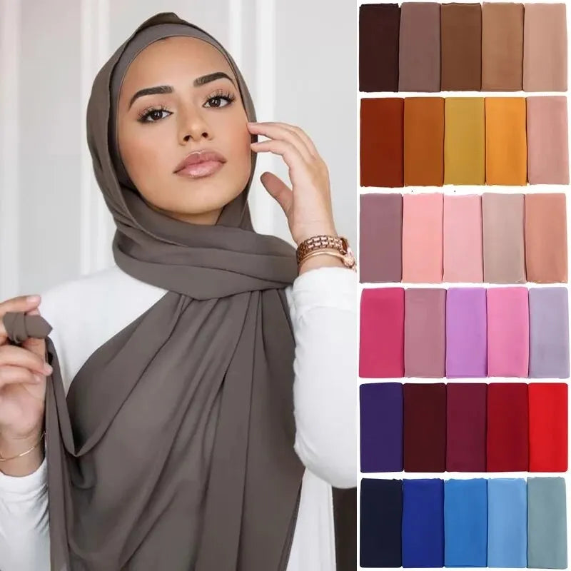 Muslim Chiffon Hijab Scarf Women Long Solid Colo Women Hijabs Scarves Ladies Muslim Veil Jersey Hijabs - Lena & Miles Exquisite Boutique LLC.