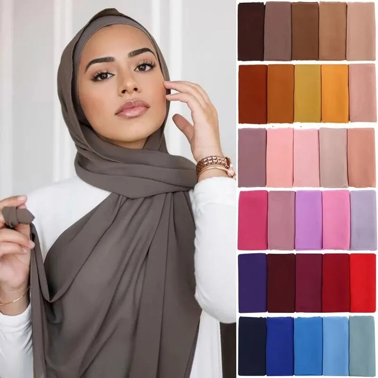 Muslim Chiffon Hijab Scarf Women Long Solid Colo Women Hijabs Scarves Ladies Muslim Veil Jersey Hijabs - Lena & Miles Exquisite Boutique LLC.