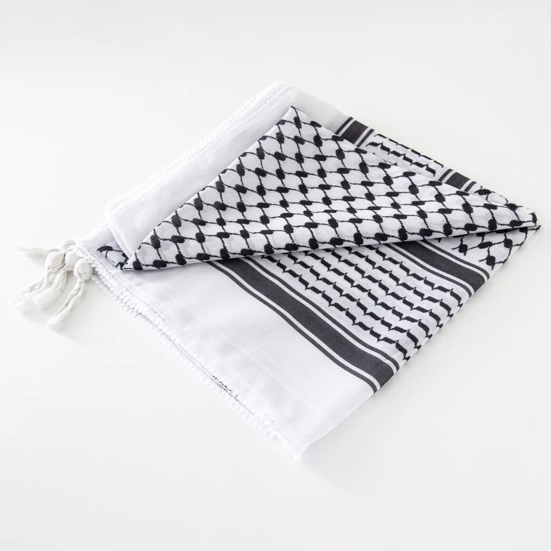 Classic Plaid Print Hijab Scarf Pompom Tassels Black and White Square Shemagh Muslim Headscarf Women Arab Keffiyeh Hijabs - Lena & Miles Exquisite Boutique LLC.