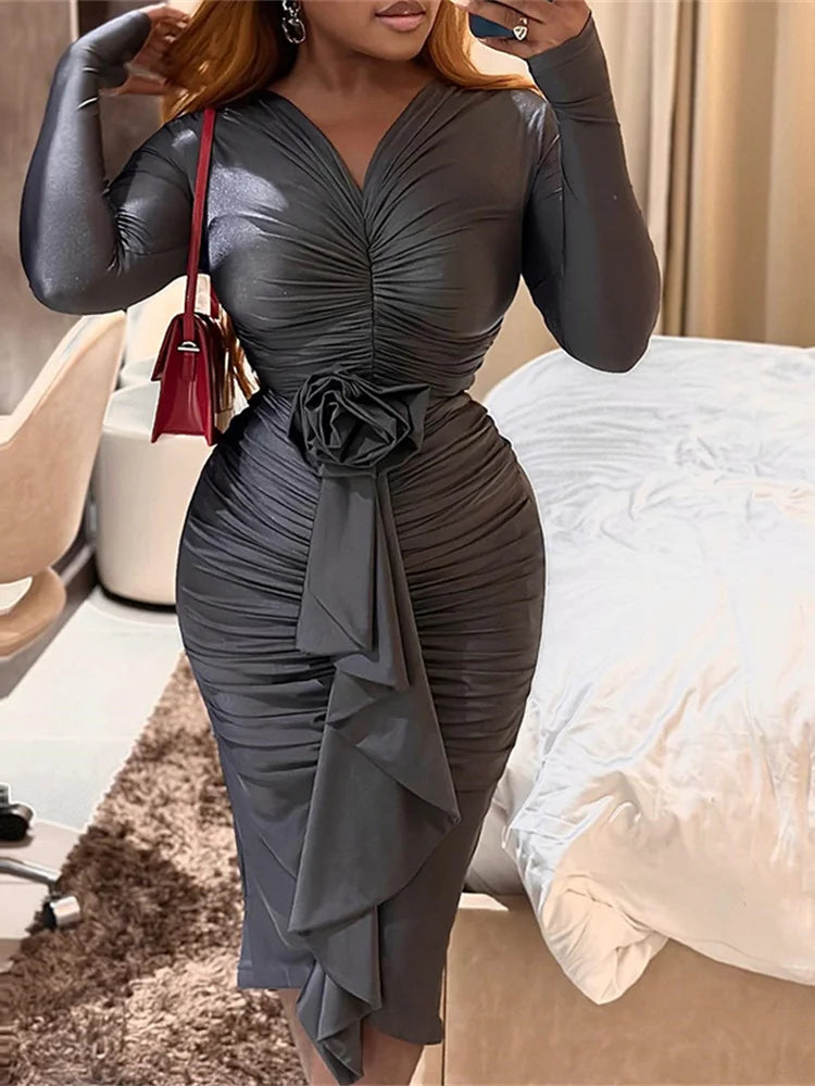 Weird Puss Floral Tassel Women Dress Ruched - Lena & Miles Exquisite Boutique LLC.