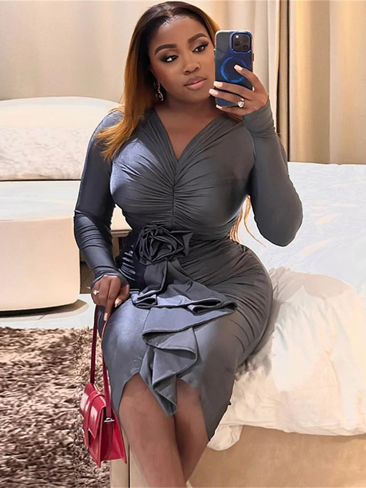 Weird Puss Floral Tassel Women Dress Ruched - Lena & Miles Exquisite Boutique LLC.