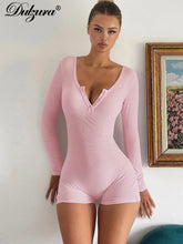 Dulzura Skinny Long Sleeve Playsuits Solid Bodycon Jumpsuits Rompers Evening Party Club Holiday Workout Sport Women Clothes Y2K - Lena & Miles Exquisite Boutique LLC.