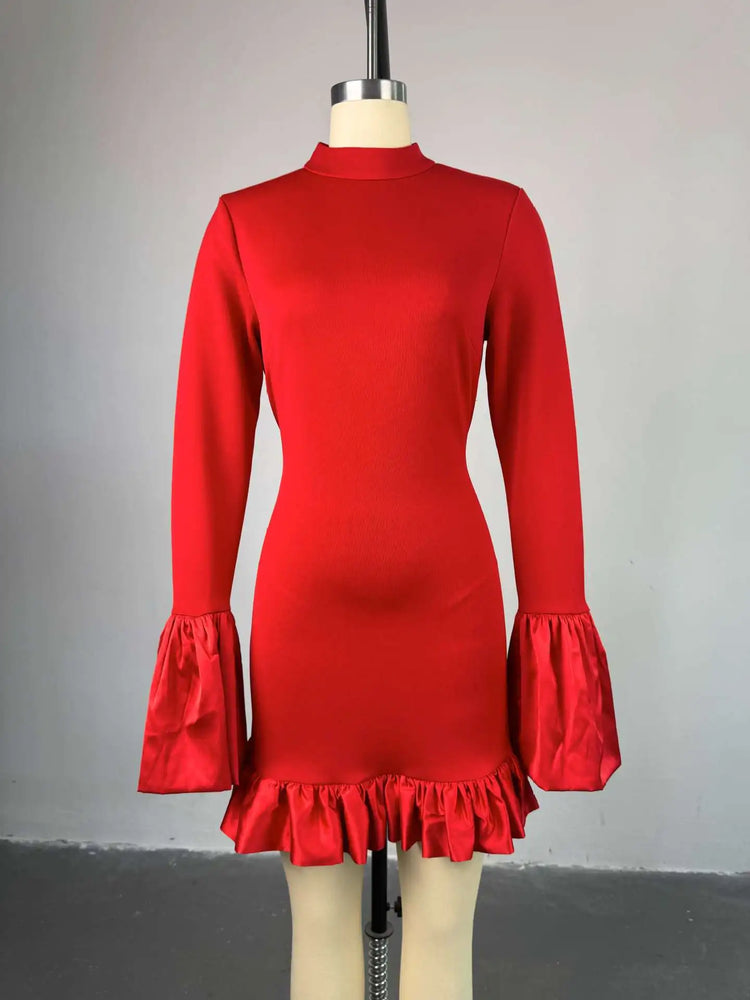 CM.YAYA Women O-neck Long Flare Sleeve Ruff - Lena & Miles Exquisite Boutique LLC.