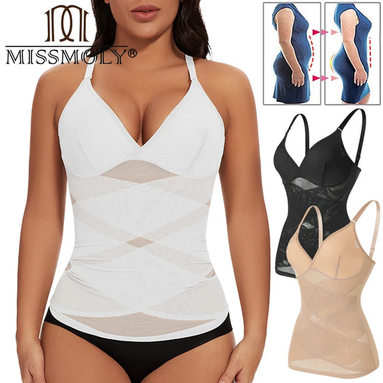 MISSMOLY Women Built in bra Shapewear Camisole Tummy Control Body Shaper Slimming Underwear Compression Corset Bustier Tank Tops - Lena & Miles Exquisite Boutique LLC.