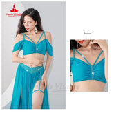 Belly Dance Professional Suit for Women Mesh Short Sleeves Top+sexy Split Long Skirt 2pcs Girl&