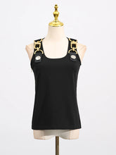 VGH American Retro Streetwear Tops for Women Square Collar Sleevelesss Patchwork Metal Buckle Waistcoat Female Summer Clothing - Lena & Miles Exquisite Boutique LLC.