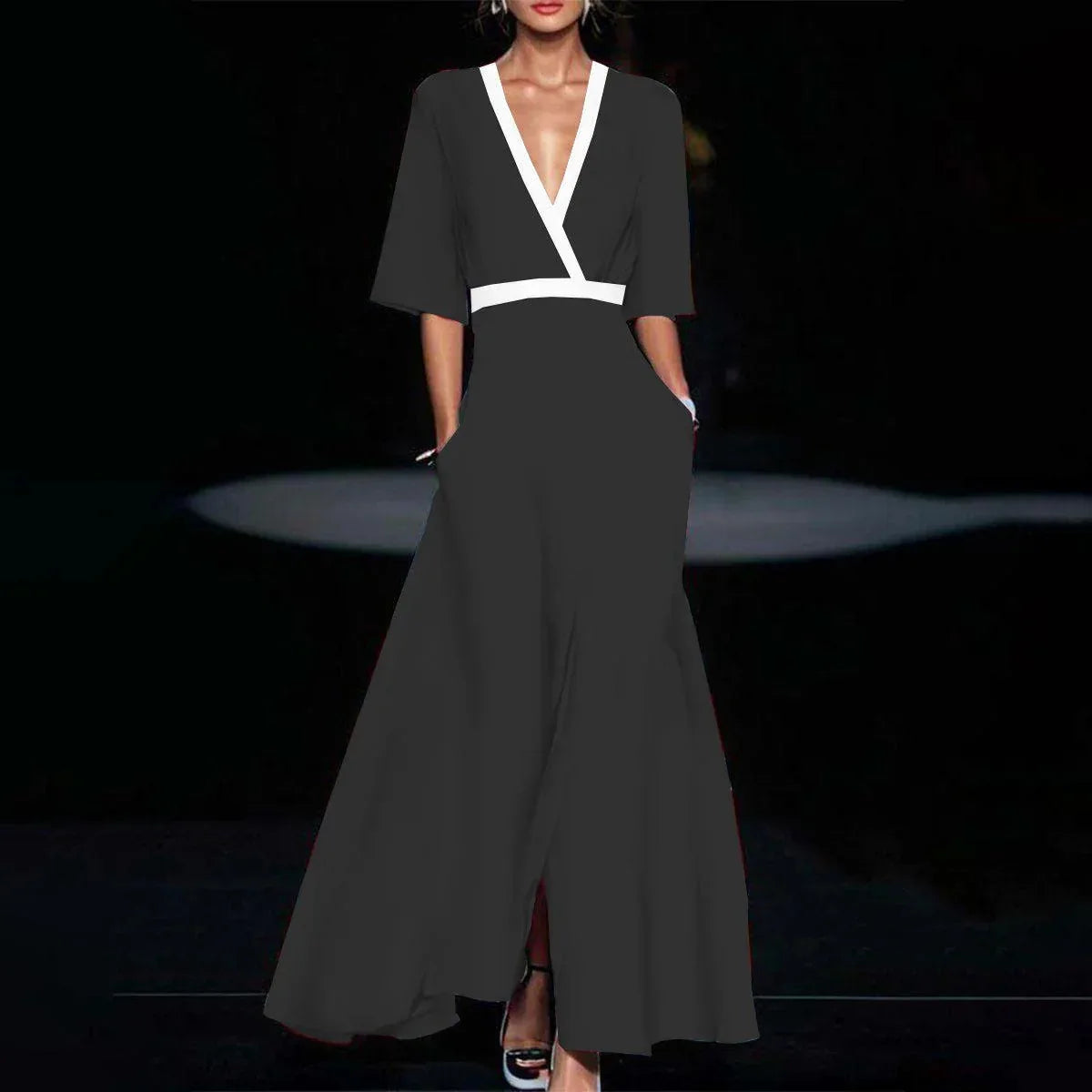 Women Fashion 2024 Spring V Neck Belted Party - Lena & Miles Exquisite Boutique LLC.