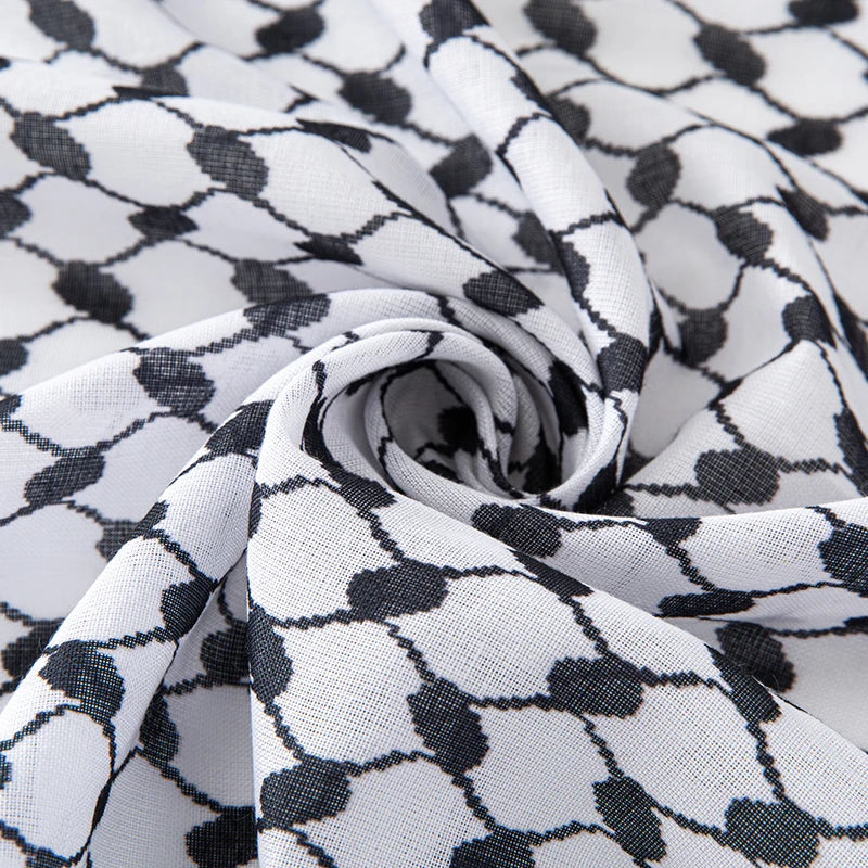 Classic Plaid Print Hijab Scarf Pompom Tassels Black and White Square Shemagh Muslim Headscarf Women Arab Keffiyeh Hijabs - Lena & Miles Exquisite Boutique LLC.