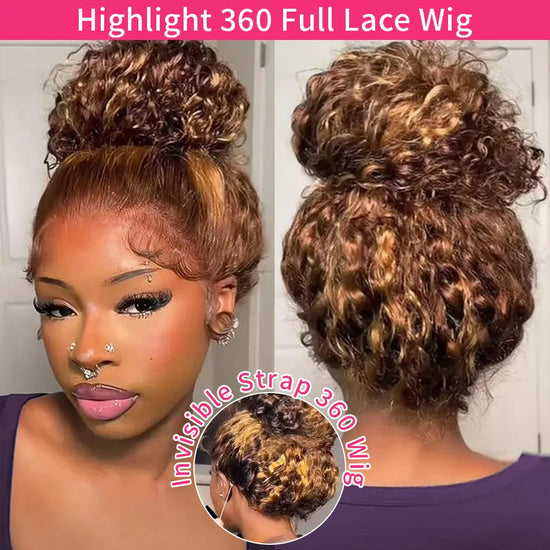 360 Full Lace Wig Human Hair Pre Plucked Hd Highlight Deep Wave Frontal Wig Invisible Drawstring 250 Density 13X4 Lace Front Wig