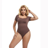 GUUDIA Short Sleeve Open Crotch Big U Neck Seamless Shapers Spandex Elastic Body Suit Shapewear Women Body Shaper Tummy Control - Lena & Miles Exquisite Boutique LLC.