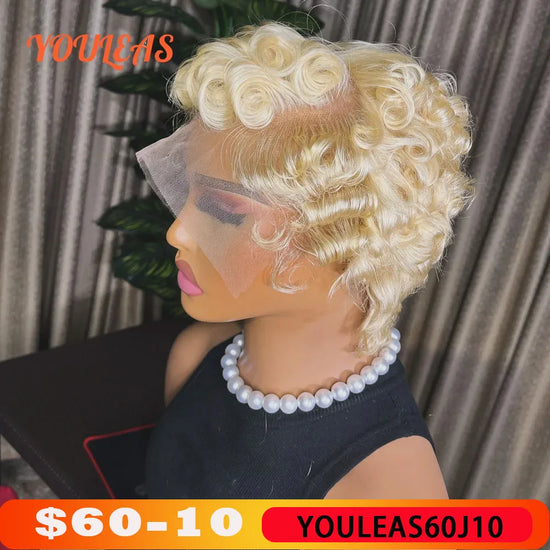 613 Blonde Pixie Cut Short Bob Deep Wave Human Hair Wigs Reddish Brown Short Bob 13x4 Transparent Lace Front Wigs Preplucked