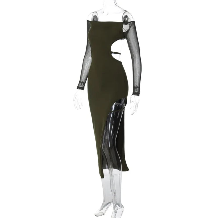 Dulzura Mesh Long Sleeve Off Shoulder Midi - Lena & Miles Exquisite Boutique LLC.