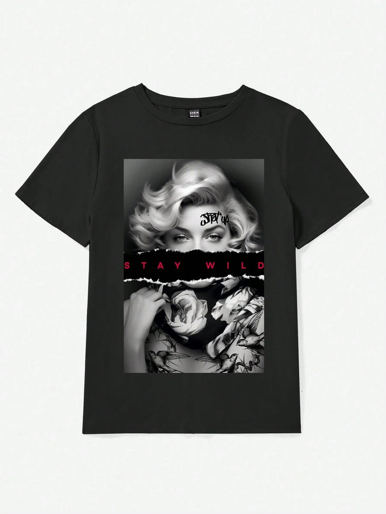 European Style Fashion Portrait Printed Women T-ummer Casual Cotton Tops Street O-Neck Tees Breathable Loose Clothes - Lena & Miles Exquisite Boutique LLC.