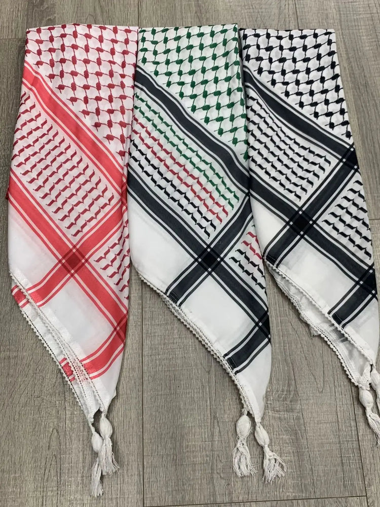 New 125x125cm Tassel Arabic Turban Square Scarf ArafatPalestinian Three-color Patchwork Knit Embroidered 49inch Square Scarf - Lena & Miles Exquisite Boutique LLC.
